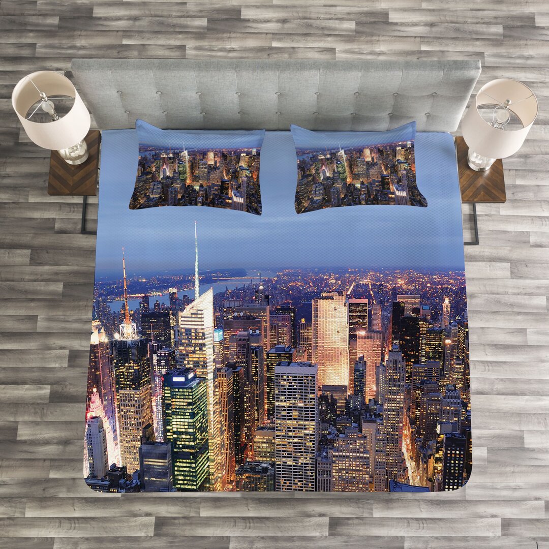 Gestepptes Bettdecken-Set, Luftaufnahme von New York City, Landschaft, Blau