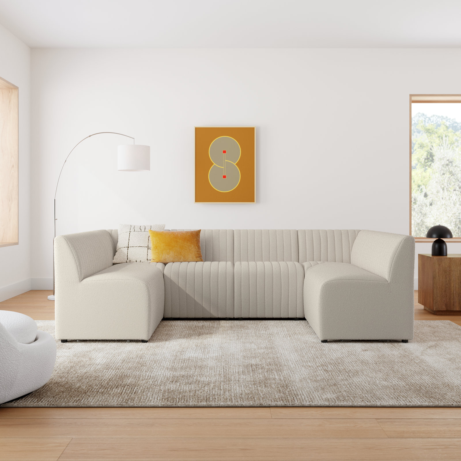 Brandt Modular Sectional, Capri Oatmeal Boucle, 31.5" H X 106" W x 66.5" D