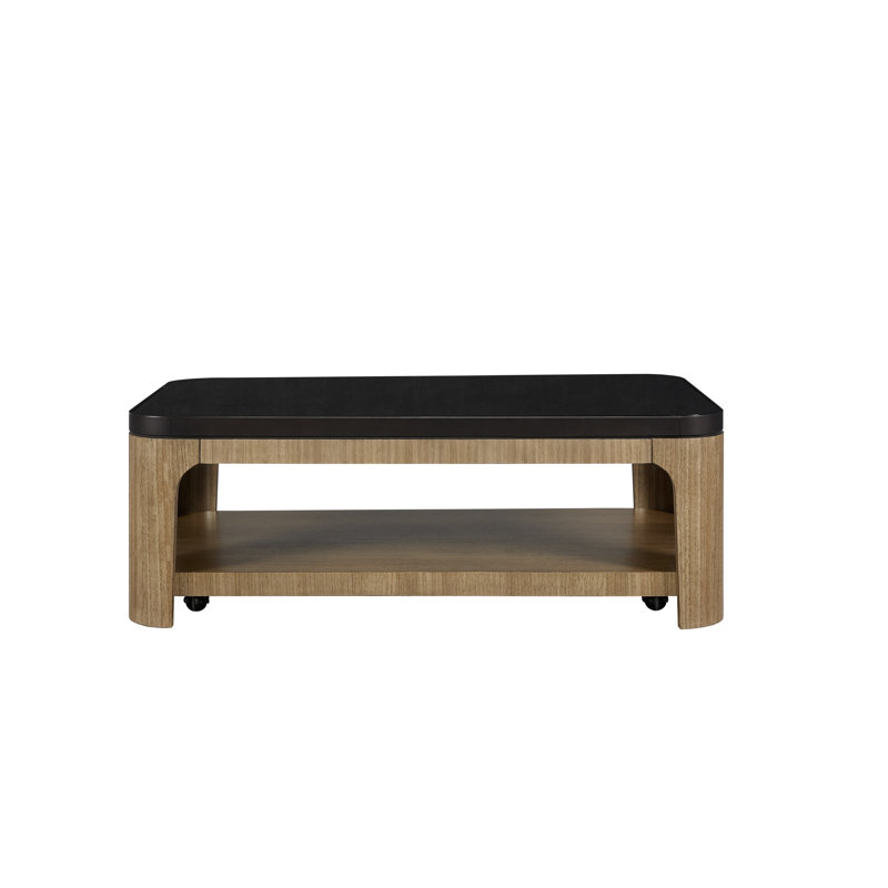 Carstens Cocktail Table – Modern Coffee Table with Tempered Glass Insert & Storage Shelf, Eucalyptus Veneer