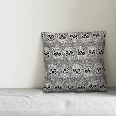  Monochromatic Skull Throw Pillow