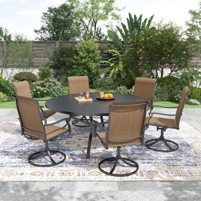 6-person Round Dining Set With Swivel Chairs