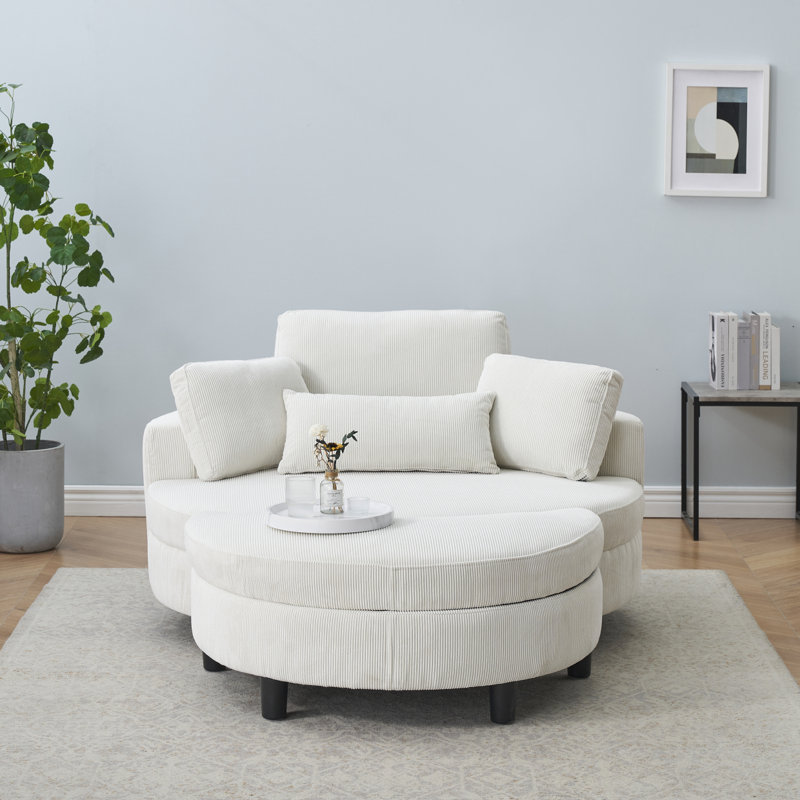 Canapé moderne en velours côtelé de 51 pouces avec deux coussins décoratifs et un coussin de taille avec un plateau supplémentaire