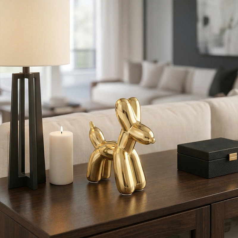 Decorative Ceramic Balloon Dog Figurine for Home Decor - Modern Sculpture Object for Office, Table Display, and Living Room Decoration