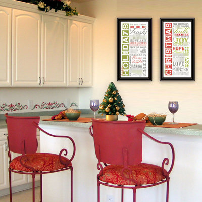 2 art mural pour la maison - Joyeuses Fêtes, reproduction encadrée noire. Multicolore bois + papier, 20 po x 11 po x 1 po, 5 lb par décor de salon encadré, 20 po x 11 po, chambre à coucher