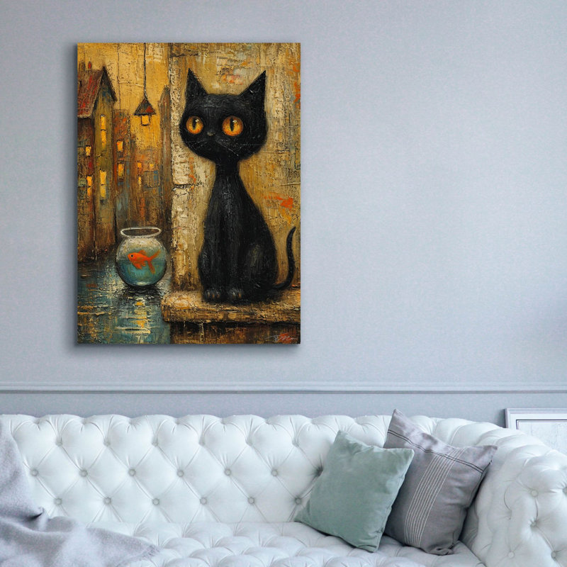 Toile épique «Black Cat And Goldfish 2» par Momart, graffiti épique, 12 po x 16 po, H 54 po x l 40 po x P 1,5 po
