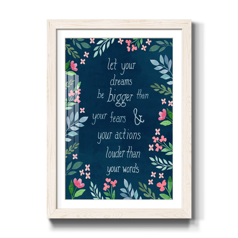 Let Your Dreams Be - Reproduction d'art textuel sur papier encadré, H 31,5 po x l 23,5 po x P 1,5 po, Blanc