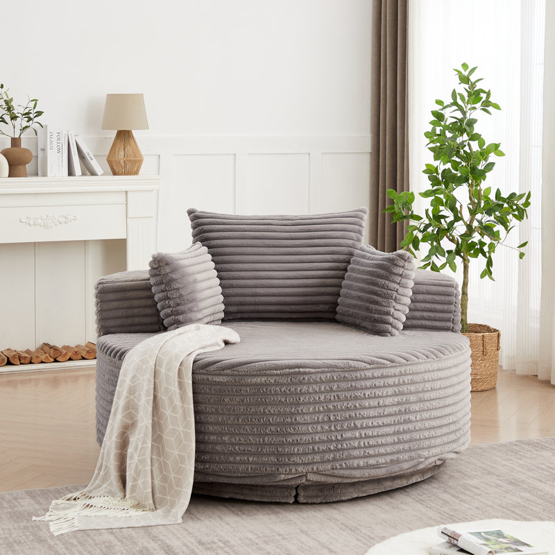 Fauteuil pivotant 55 po en mousse de velours côtelé 55 po, Gris