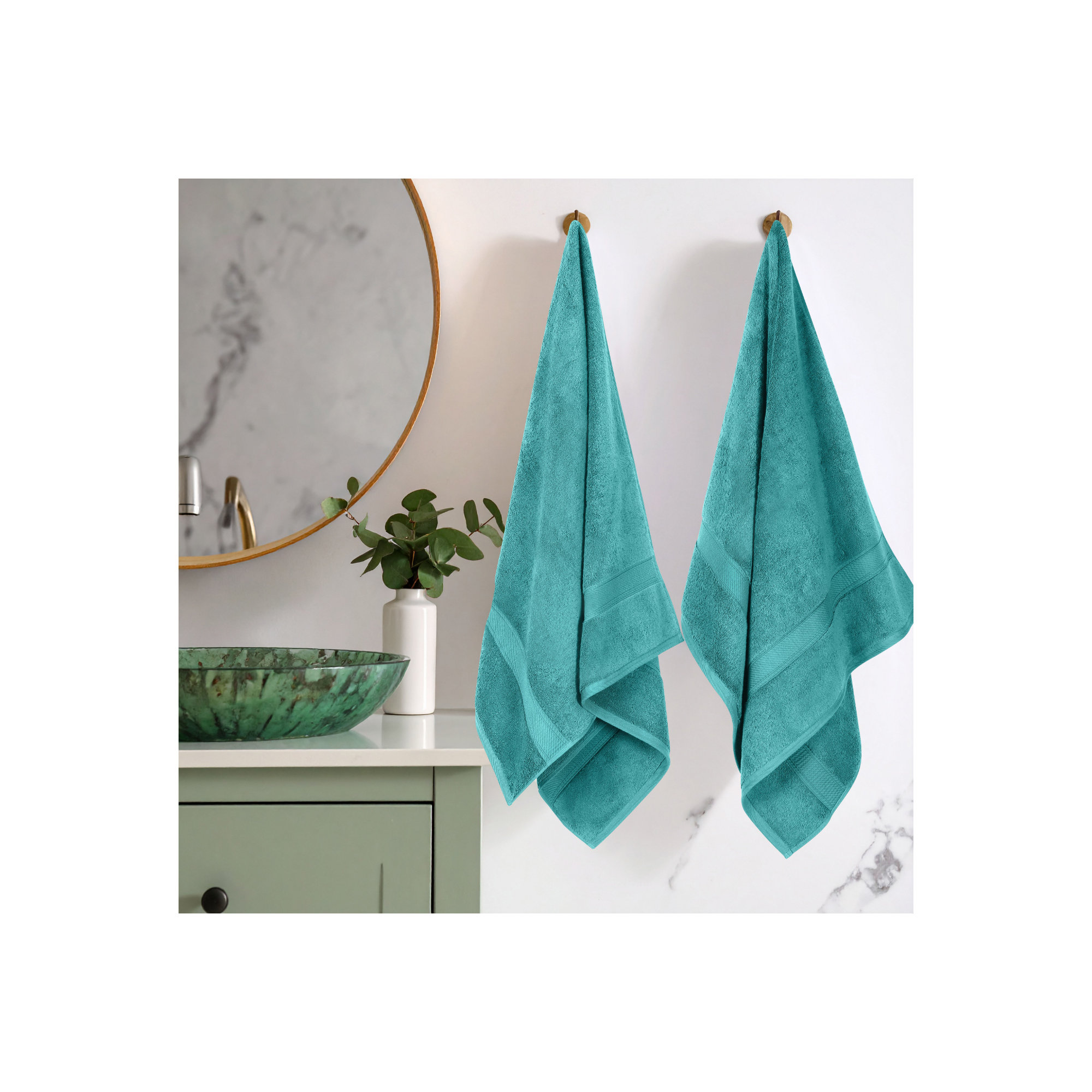 Renata 800 GSM 2 Piece Certified Egyptian Cotton Bath Towel Set , Turquoise