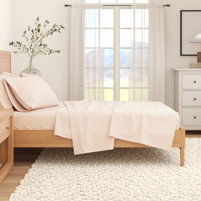 Ensemble de draps 100% flanelle de coton, Uni ‑ rosé, rose, Très grand californien avec deux taies d'oreiller