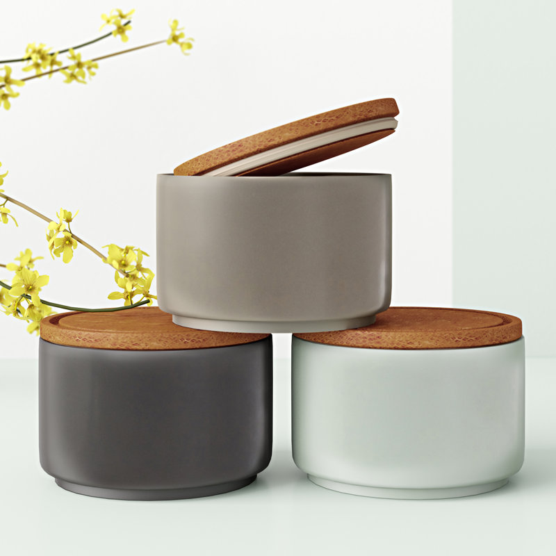 Stoneware Jar - Set of 3, Grey/Pale Blue