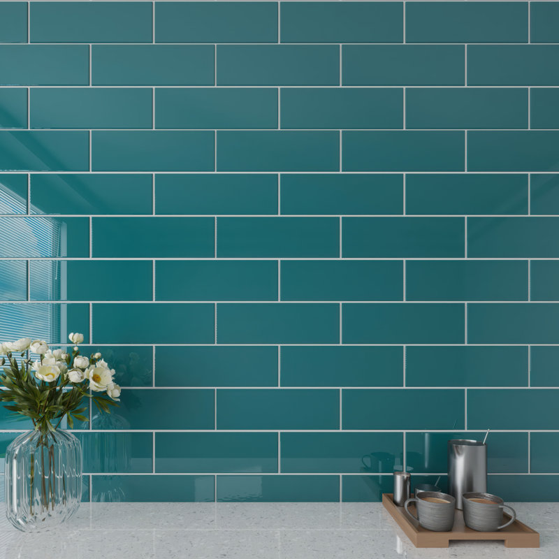 Glass Subway 4" x 12" Wall Tile, Dark Teal