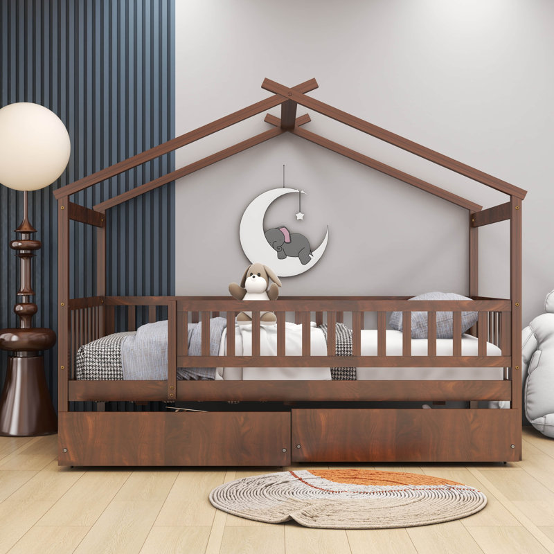 Lit pour enfant Hann, Noyer, Simple