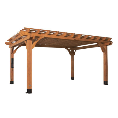 Backyard Discovery Beaumont 16' x 12' Cedar Wood Outdoor Patio Pergola Kit with Trellis Roof and PowerPort
