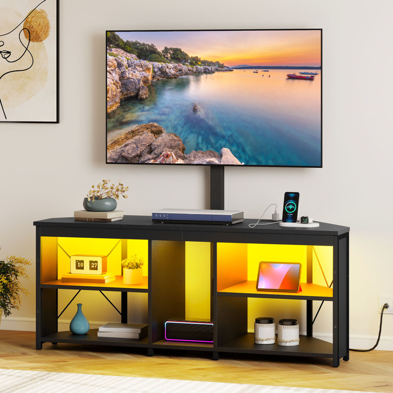  Meuble télé d'angle avec support, lumières DEL et centre de charge