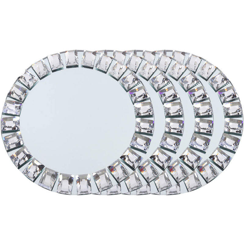 Handcrafted Silver Glass Charger Plates with Diamond Accents, 13" Set of 4