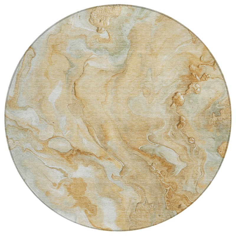 Machine Washable Indoor/Outdoor Cinead ACN1707 Gold Rug, Round 8'