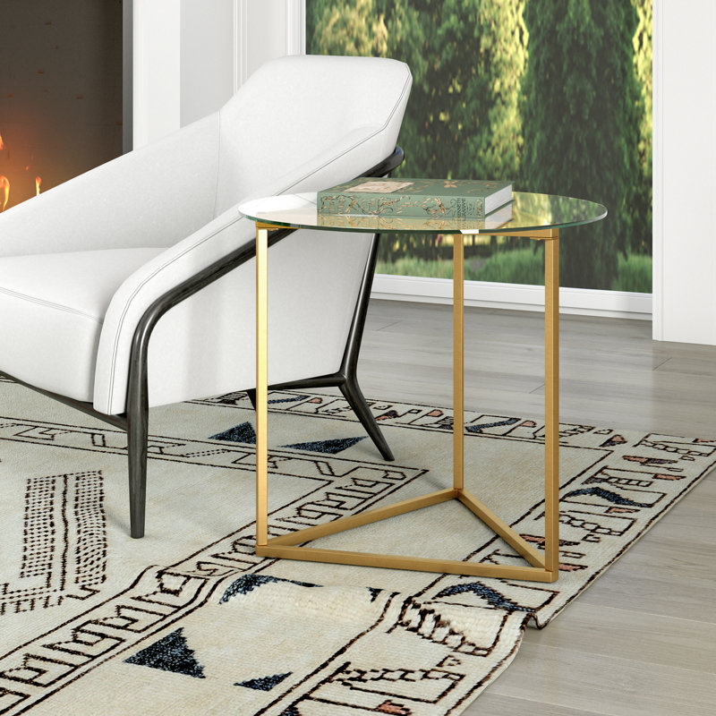Glass Top End Table, Brass