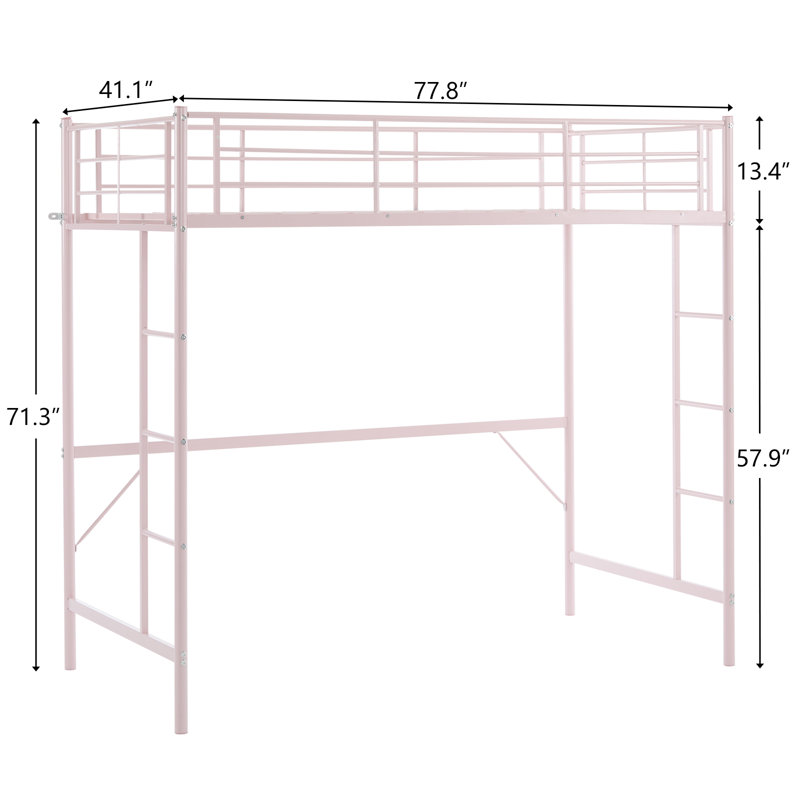 Lit mezzanine simple en métal, Rose