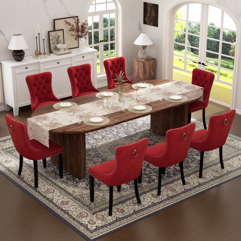  Table de salle à manger Farmhouse, table de salle à manger extensible rectangulaire avec chaise de salle à manger en velours capitonné