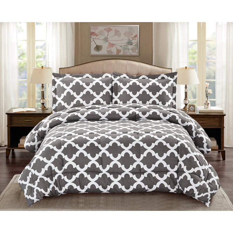 Ensemble d'édredon réversible Corona, Édredon très grand + 2 taies décoratives, gris