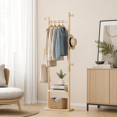 Solid Wood Coat Rack with Natural Texture, Easy Assembly, and Space-Saving Design for Bedrooms and Entrances
