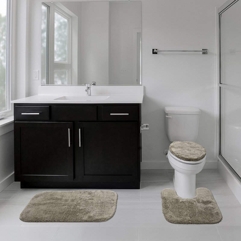 Ensemble de tapis de bain en nylon 3 pièces avec envers antidérapant Billy-Dean, Taupe