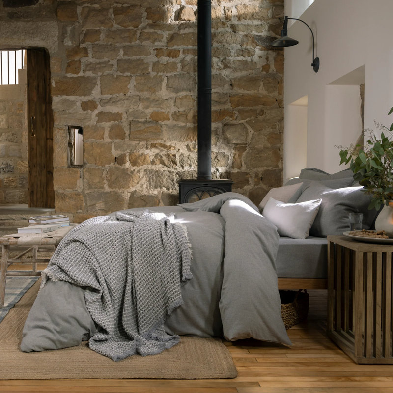 Flannel Marl Duvet Cover Set, Queen Duvet Cover + 2 Standard Pillowcases, Silver