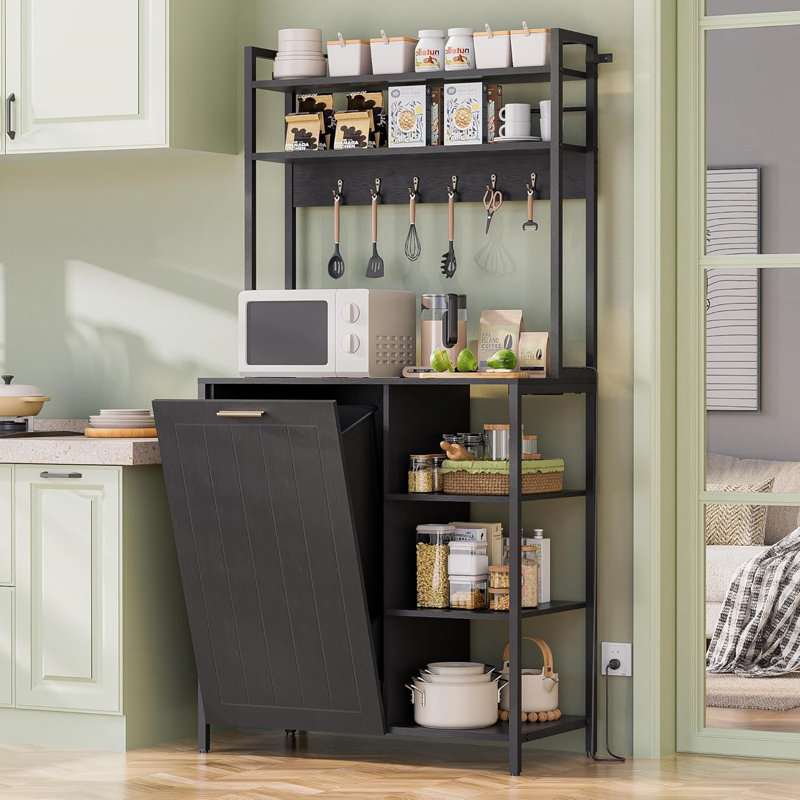 Kitchen Bakers Rack With Storage Shelf,Adjustable,Black