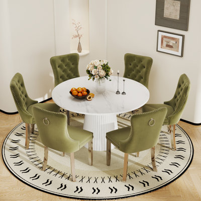 Ensemble de table de salle à manger ronde pour 4 à 6 personnes, table de cuisine moderne et chaises avec fauteuil rembourré en velours pour la salle à manger, petit espace, appartement
