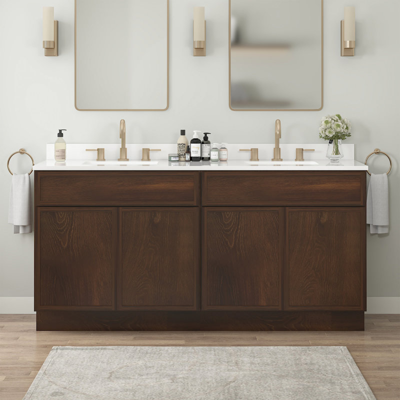 72" Double Bathroom Vanity Base Only, Brown