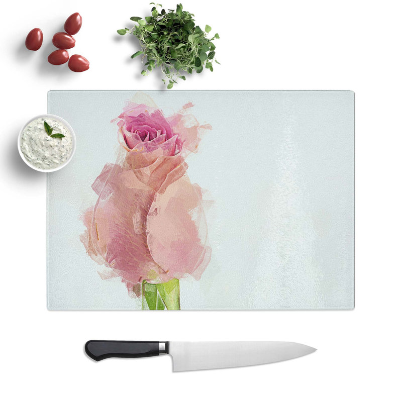Tempered Glass Rose Beginning to Bloom Chopping Board, 39 cm W x 28.5 cm L