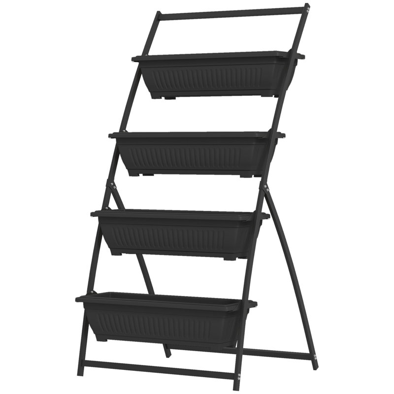 4-Tier Vertical Raised Garden Planter With 4 Boxes, Outdoor Plant Stand Grow Container For Vegetable & Flowers, Black, Black