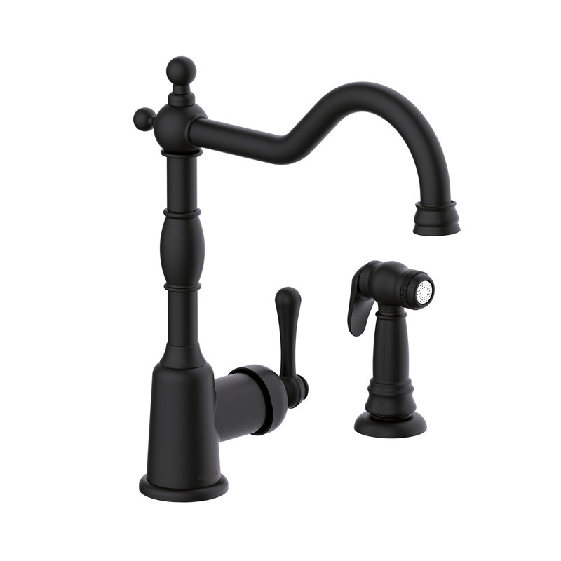 Robinet de cuisine standard à poignée simple avec douchette latérale Opulence, Noir satiné