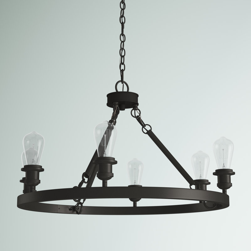 Nicolao 6 - Light Dimmable Wagon Wheel Chandelier, No Bulb Included