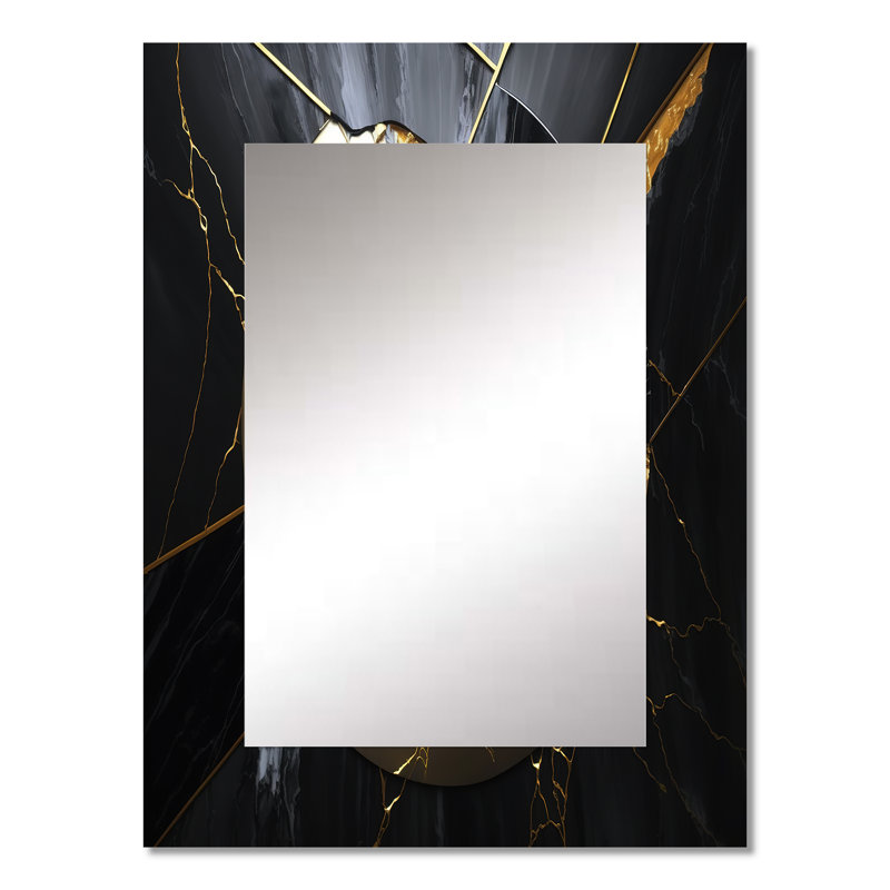 Abstract Geode Gold III - Marble Decorative Mirror, Gold Large Wall Mirror, Printed Metal Art, 32" x 24"