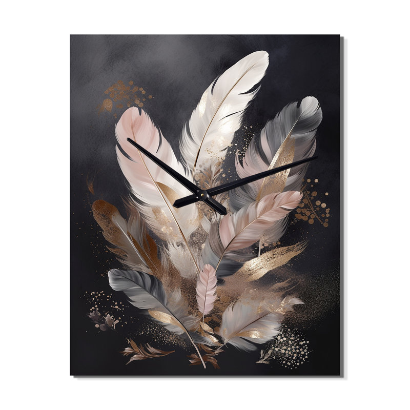Horloge murale Feather Wanderlust VII - Glam Feather, H 40 po x l 30 po x P 1 po