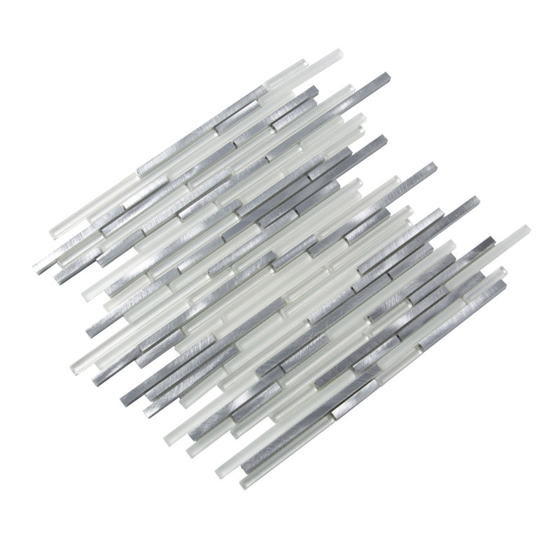 Carrelage mosaïque en verre et métal, Blanc / argent