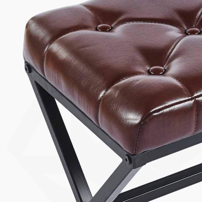 Stool/Chair,1Pcs,BROWN Leather,Metal Leg,40.5X33.5X44.5Cm, Dark Brown