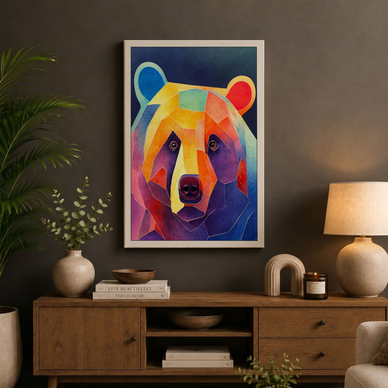 Bear Geometric - Print, 24x16 - 61.0 x 40.6 cm, Taupe Border