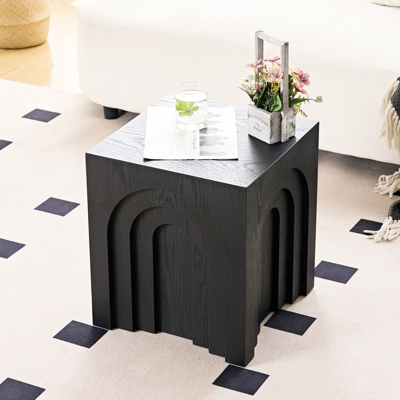 Table basse de salle à manger moderne, carrée 15,68 po, noire, fabrication élégante, Black