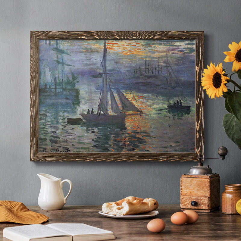 «Sunrise at Sea» par Monet - Toile tendue avec châssis rustique, Noyer, H 14 po x l 20 po x P 1,5 po