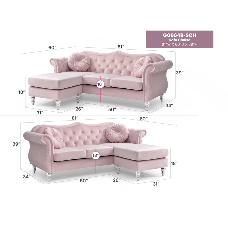 Canapé Glory Furniture Hollywood G0664B-SC, rose, Rose