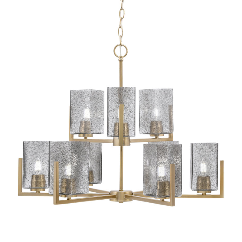 Lustre en verre onyx carré 3,5 po Nicomedes, 9 lumières, New Age, Laiton, Blanc