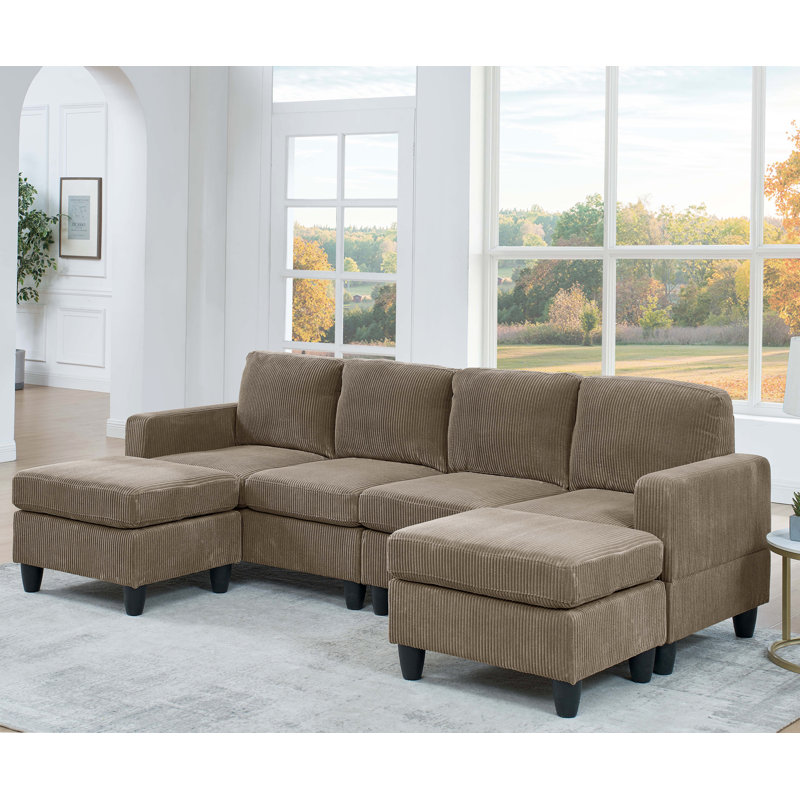 Loette 3 - Piece Upholstered Sectional, Camel Corduroy