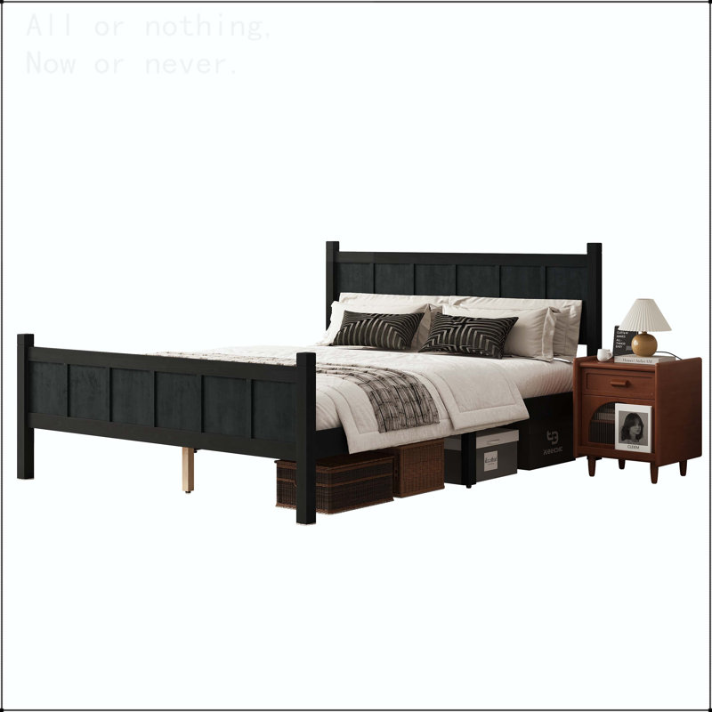 Twin Size Flat Panel Bed with Shaker and Farmhouse Style Design, Queen, Black