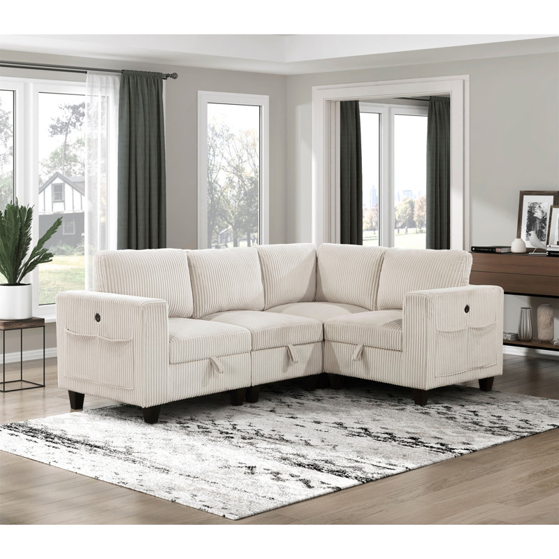 4-Piece Modular Sectional With Storage Seats, 35.5" H x 89" W x 64" D, Beige