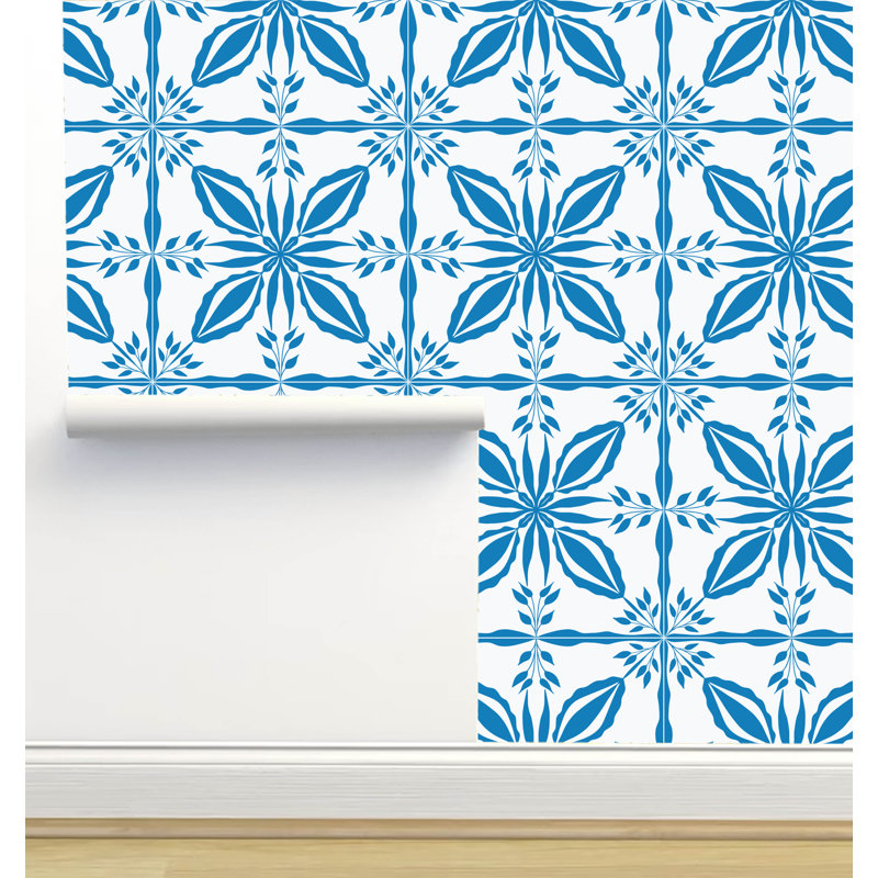 Rouleau de papier peint auto-adhésif texture L 6 pi x l 24 po Monor Designs, Blanc / bleu
