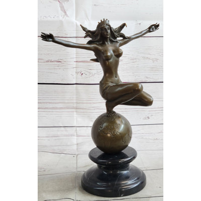 Mullins Gaia Earth Mother Nude Female Figure Girl Standing World Globe Bronze Sculpture