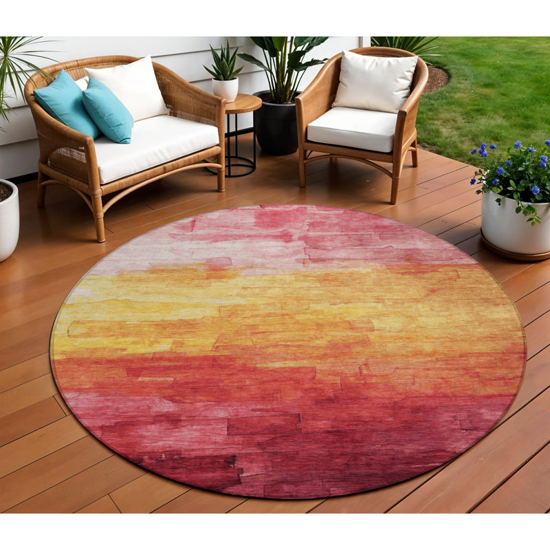 Tapis intérieur lavable rayé rond 8 pi rosé et rose