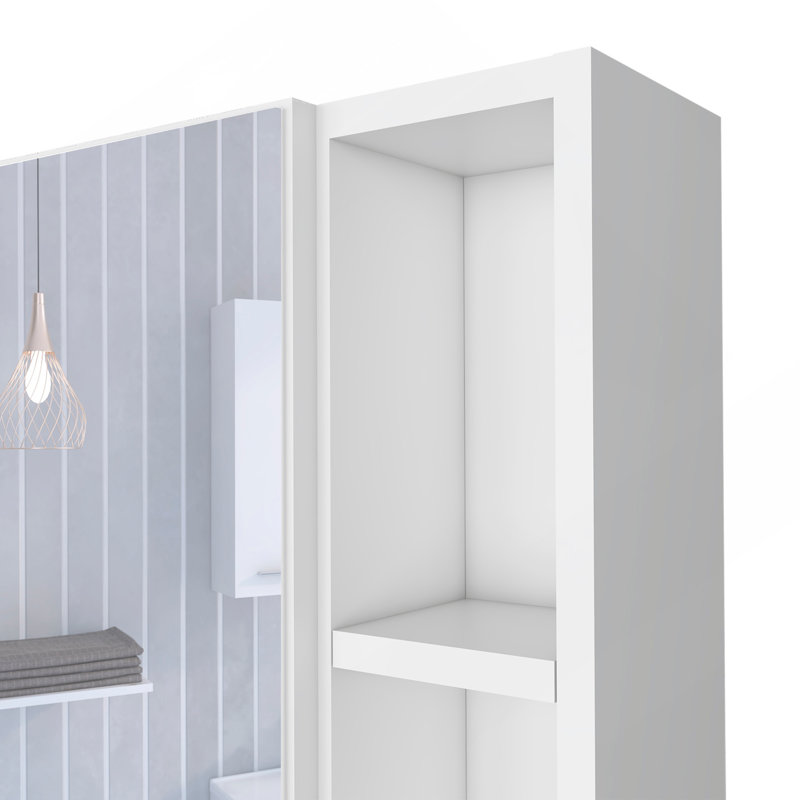 Armoire à pharmacie à porte simple 18H, deux tablettes extérieures, trois tablettes intérieures, blanc, Blanc
